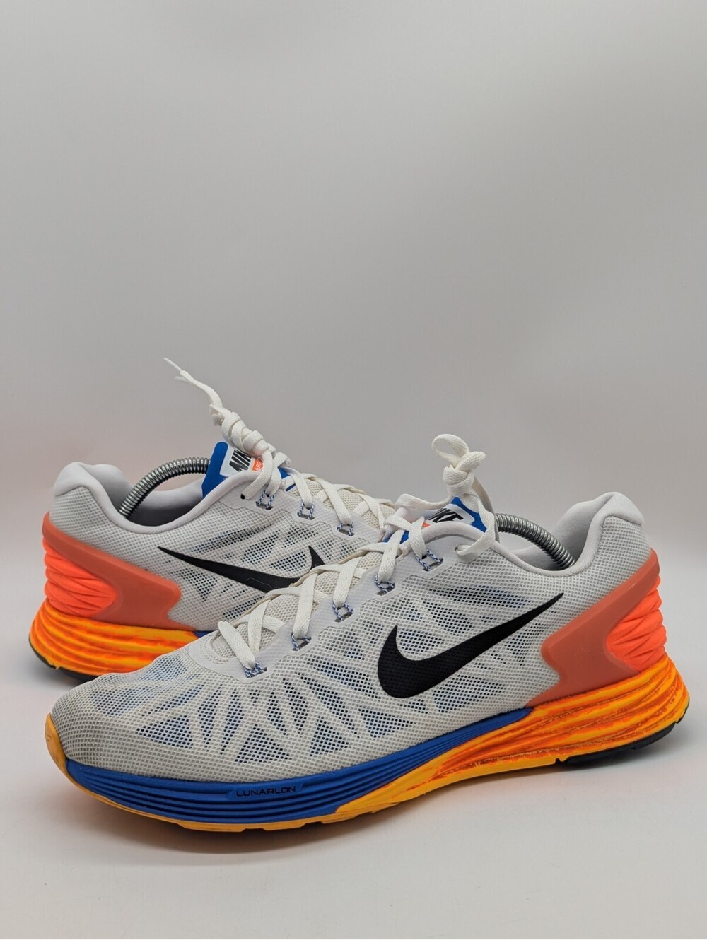 Nike LunarGlide 6 White Blue Orange Mens Size 10.5 Running Shoes 2014 654433-101